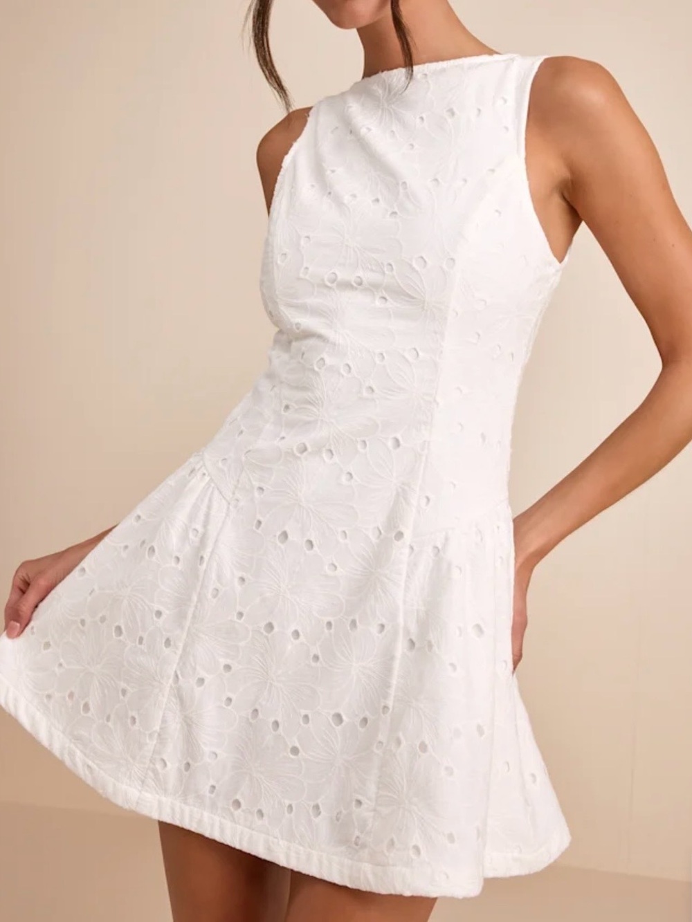 Lulu's White Eyelet Fit & Flare Mini Dress